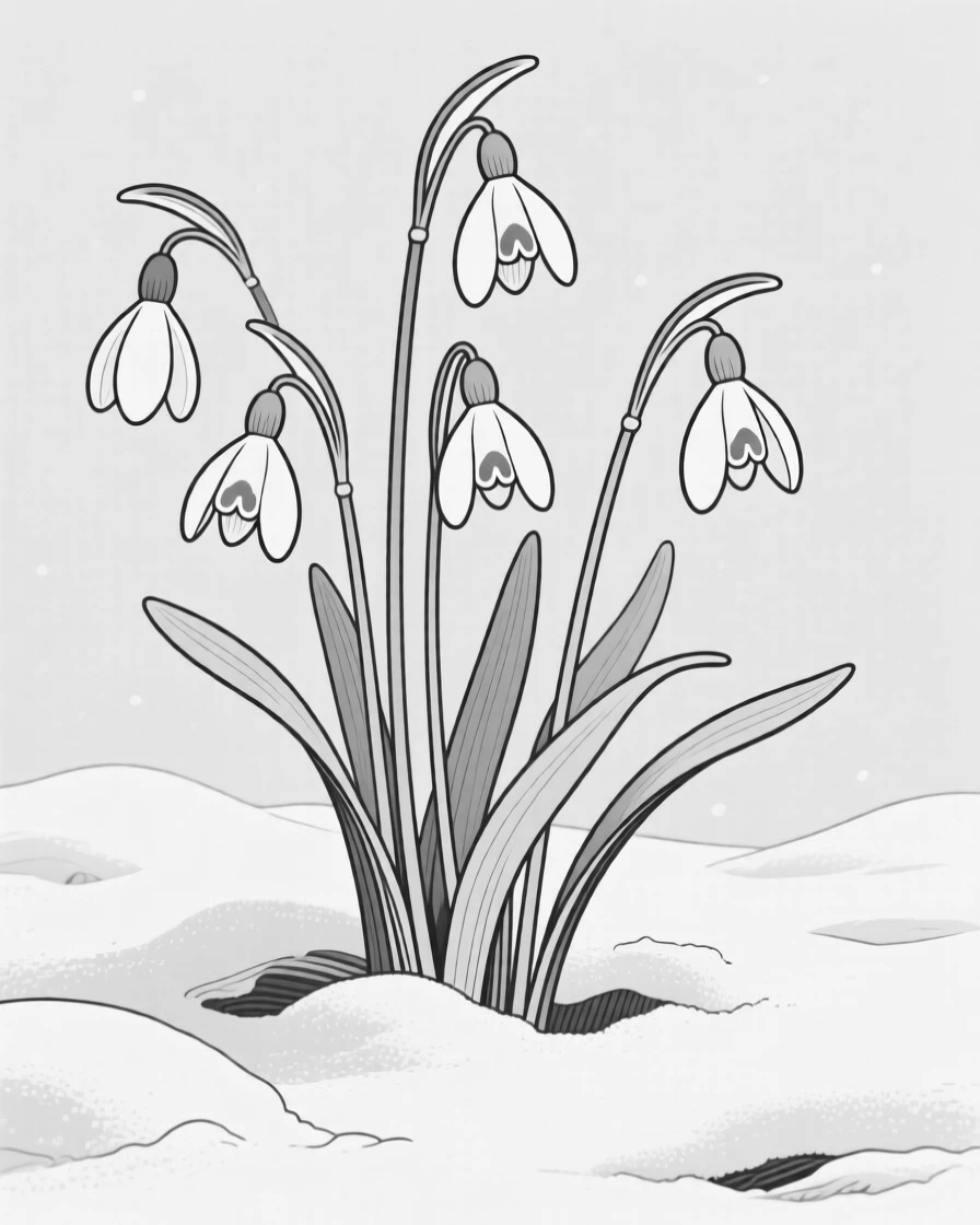 A cluster of snowdrops pushing through late winter snow