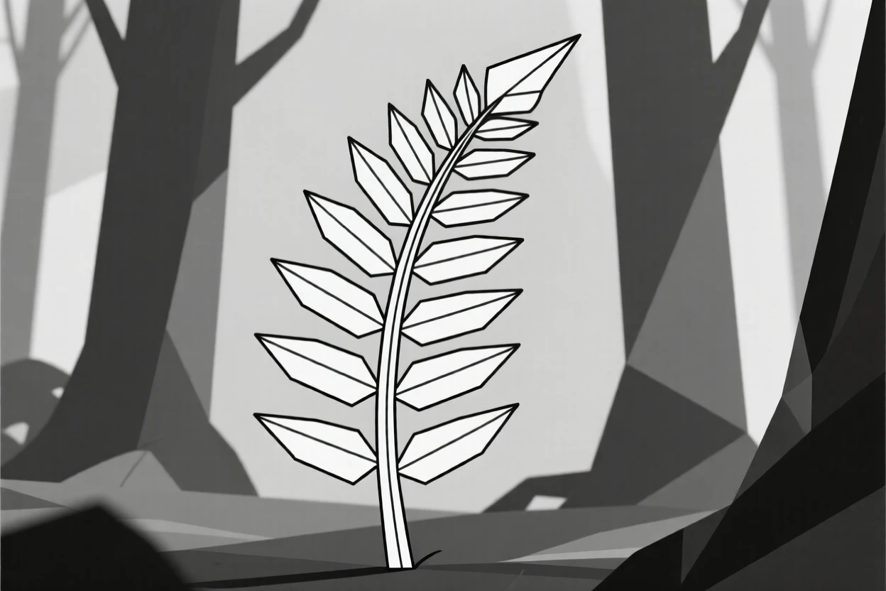 A fern unfurling in a shaded forest grove
