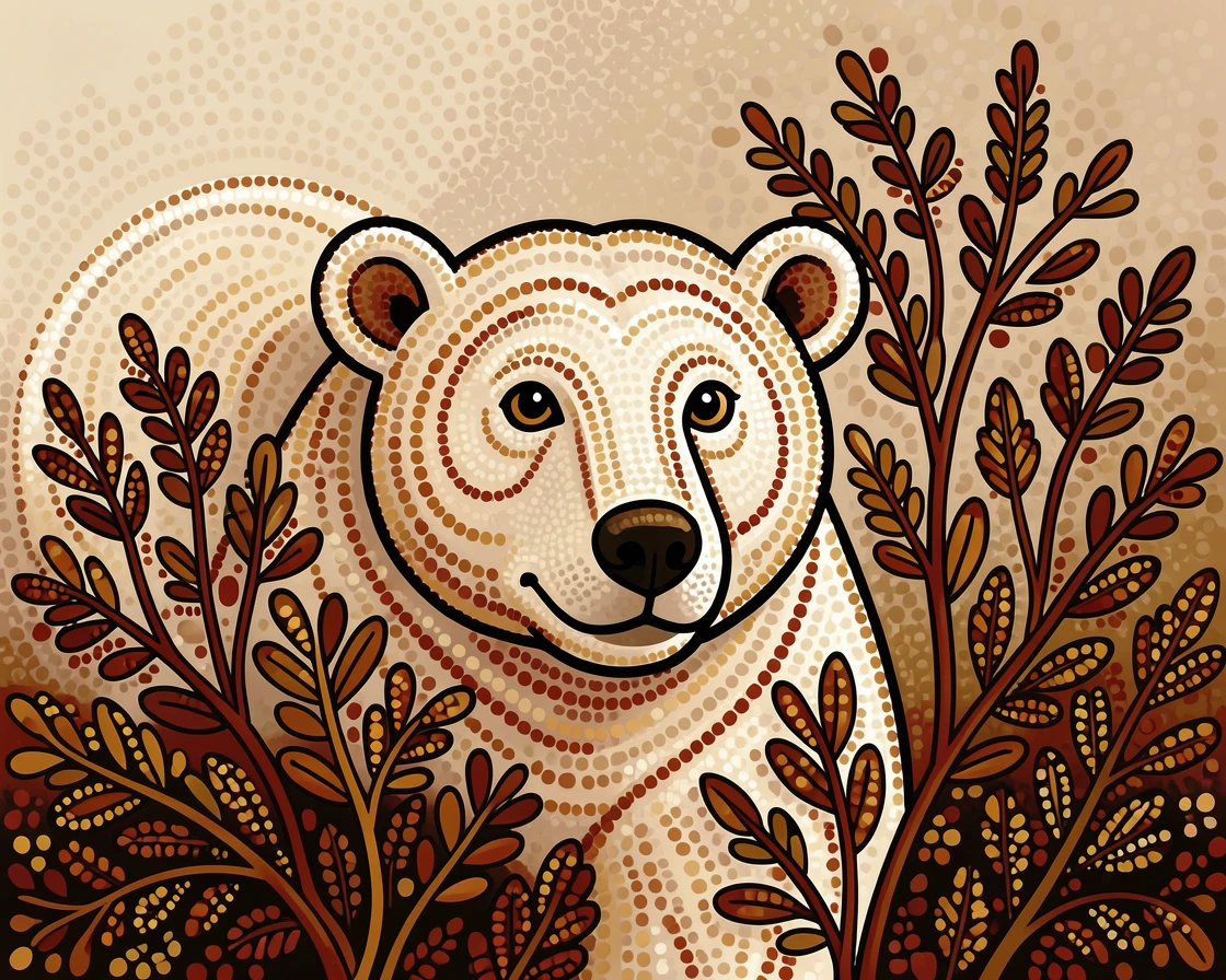 A curious polar bear peeking from behind a bush