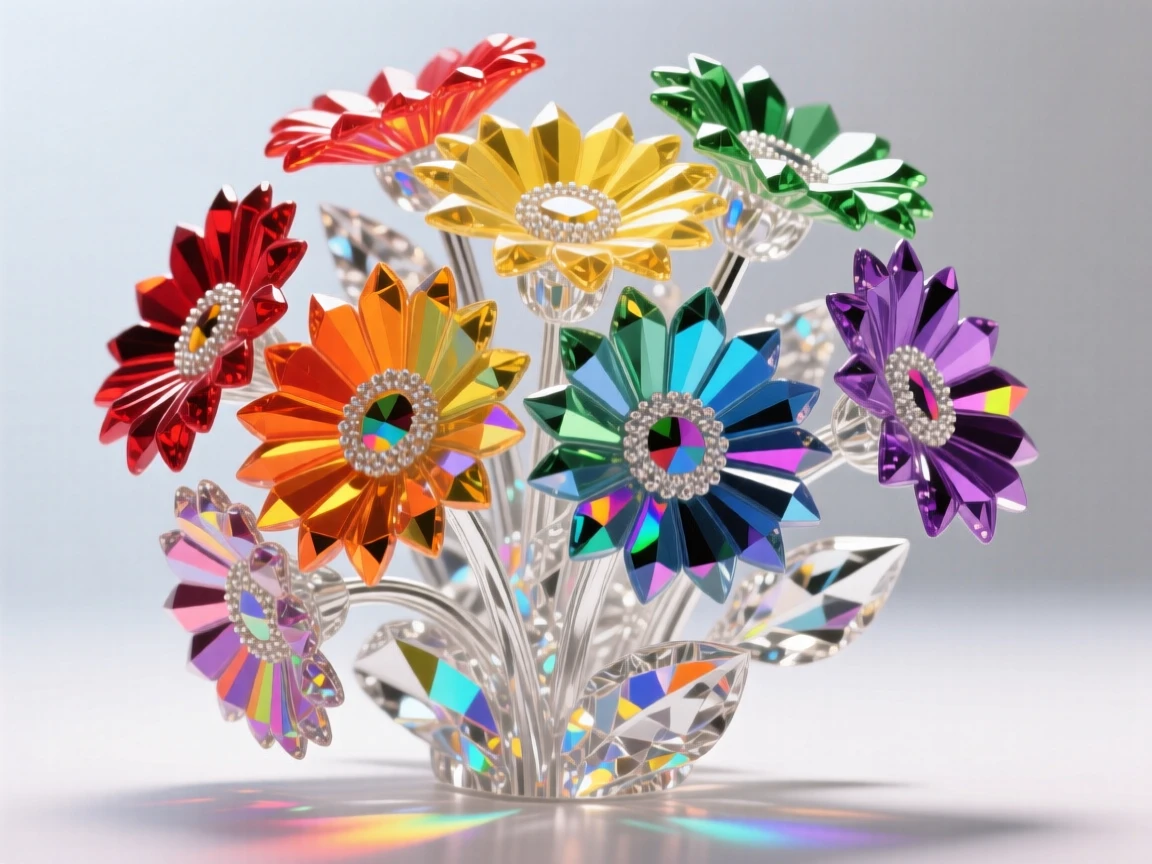 A cluster of vibrant gerbera daisies arranged in a rainbow gradient.