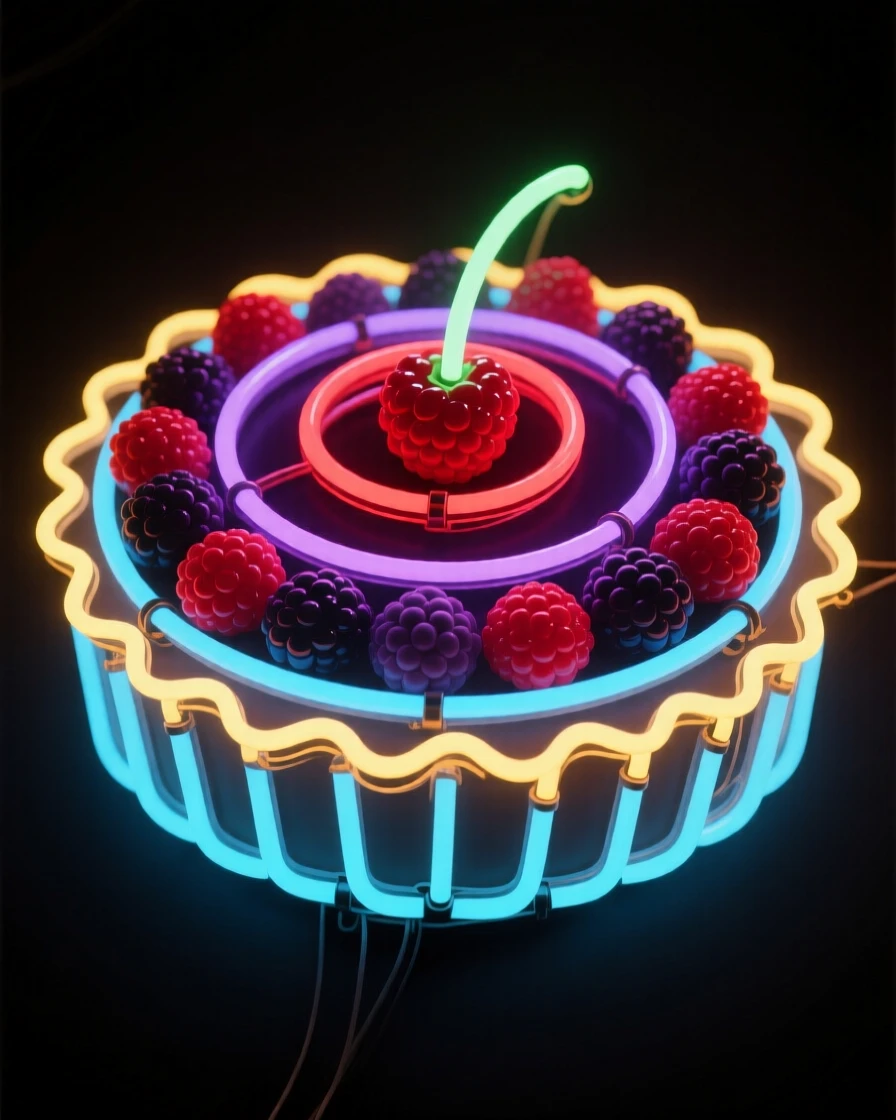 A fruit tart glazed and arranged with concentric rings of berries.