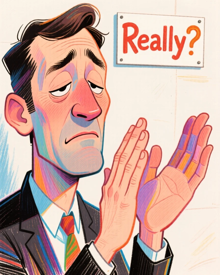 A man doing an exaggerated slow clap, clearly unimpressed by something.