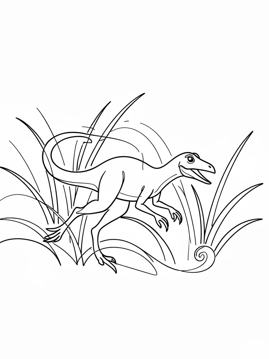 A Compsognathus darting swiftly through undergrowth after small prey
