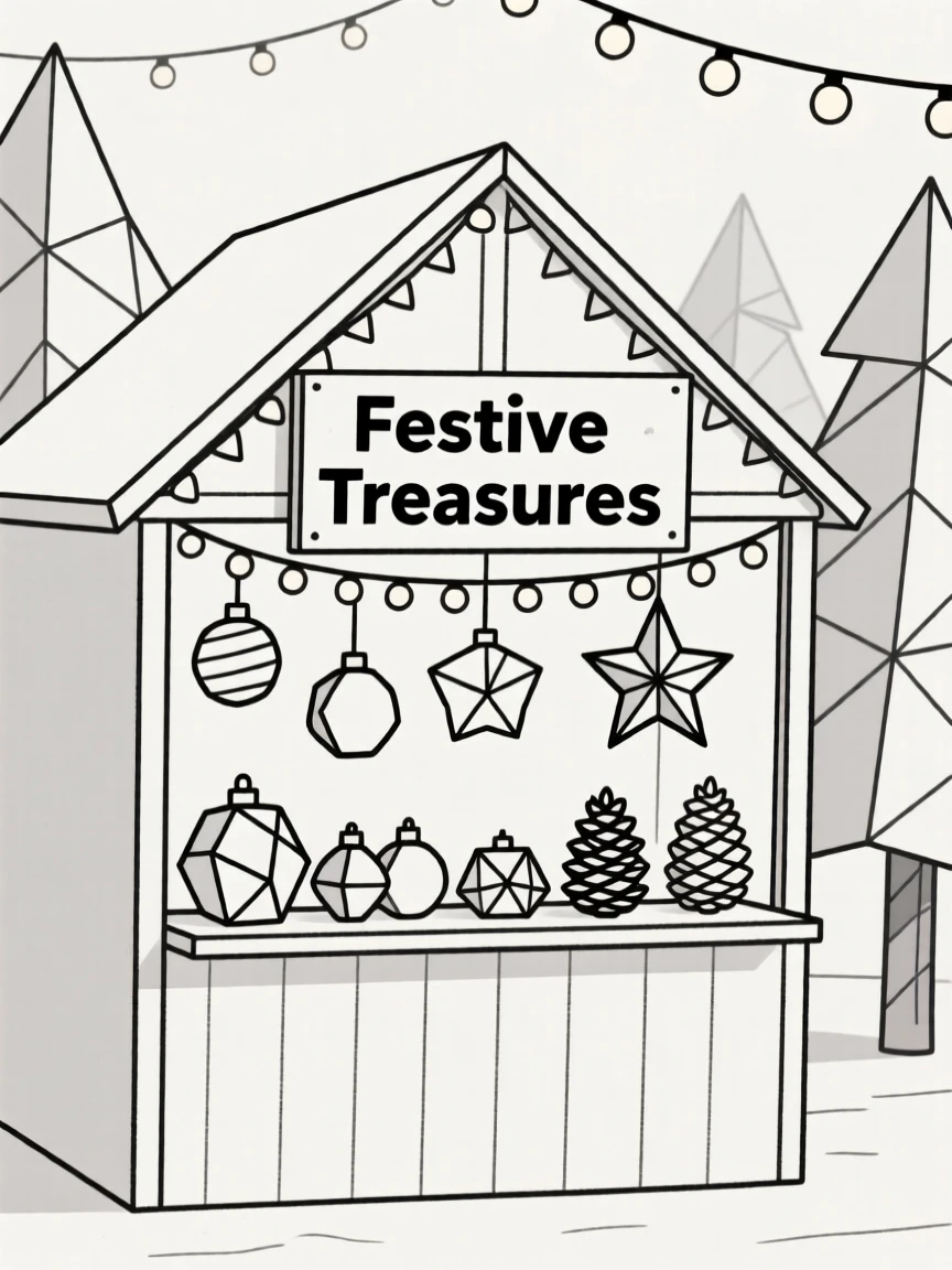 A Christmas market stall filled with festive decorations