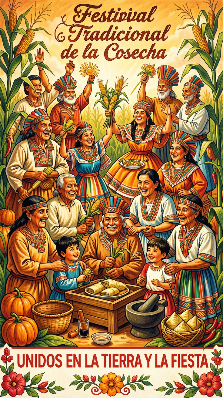 A family celebrating a traditional harvest festival together