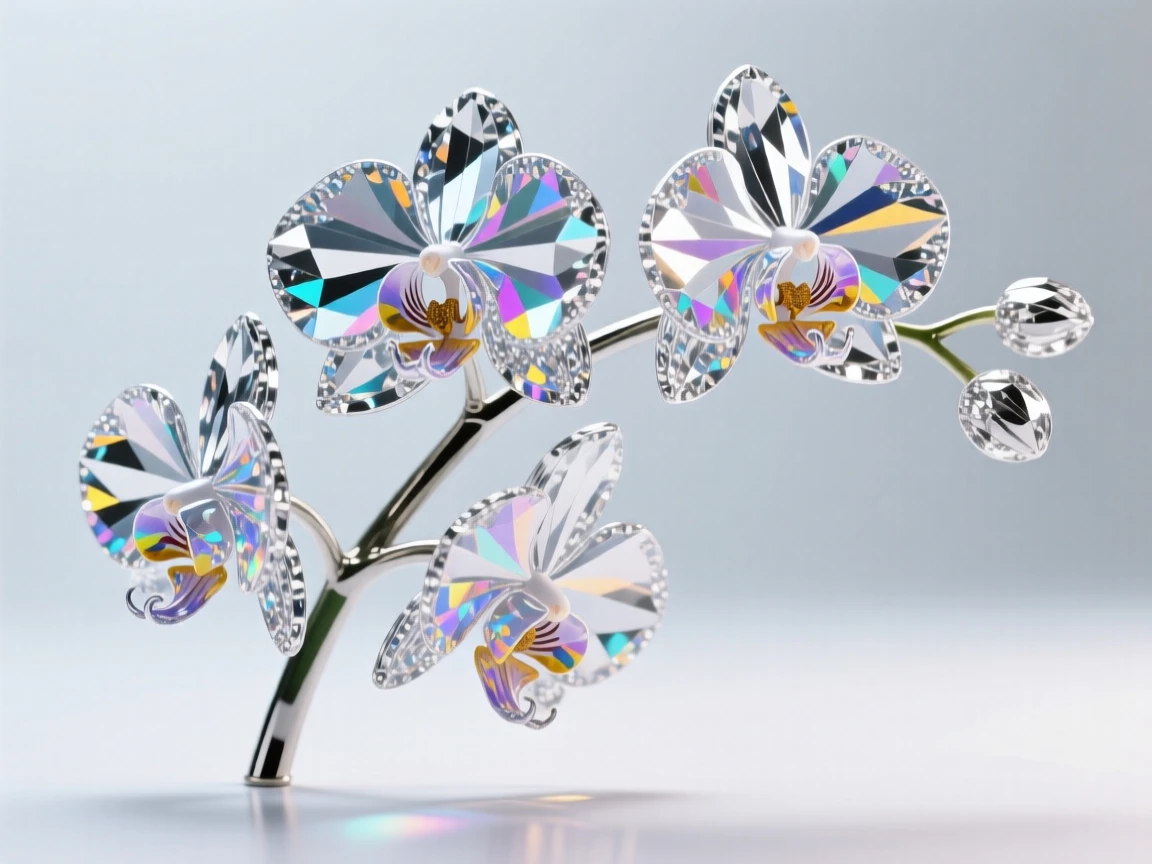 A single orchid branch with three blossoms, elegant minimalist composition.