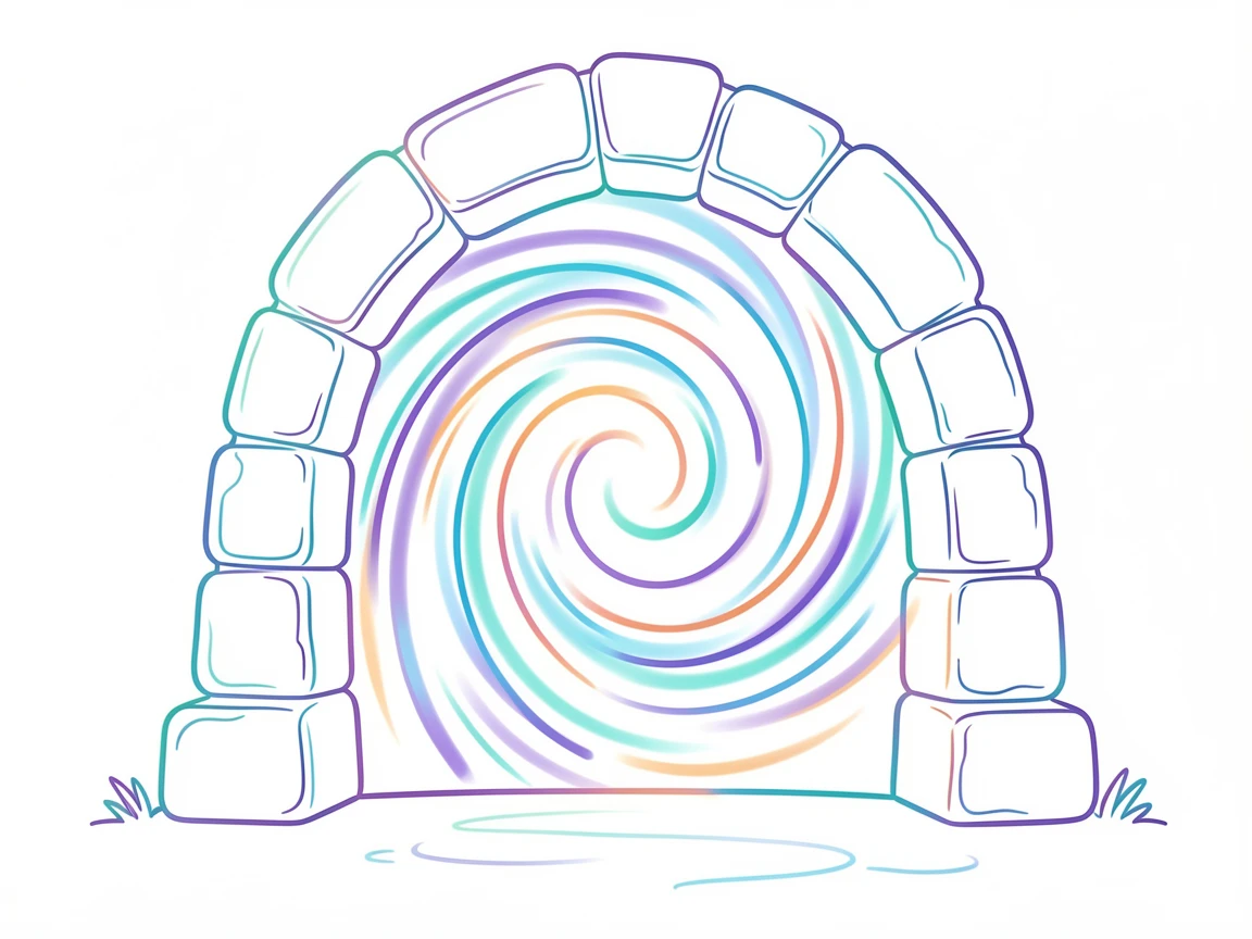 A portal glowing with swirling energy set within an ancient stone arch.