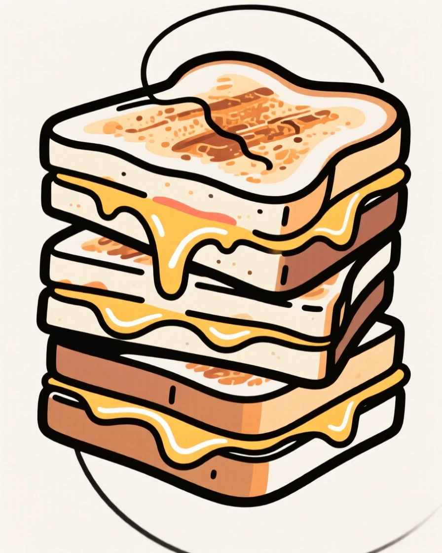 A stack of grilled cheese sandwiches cut diagonally with melted cheese pulling apart.