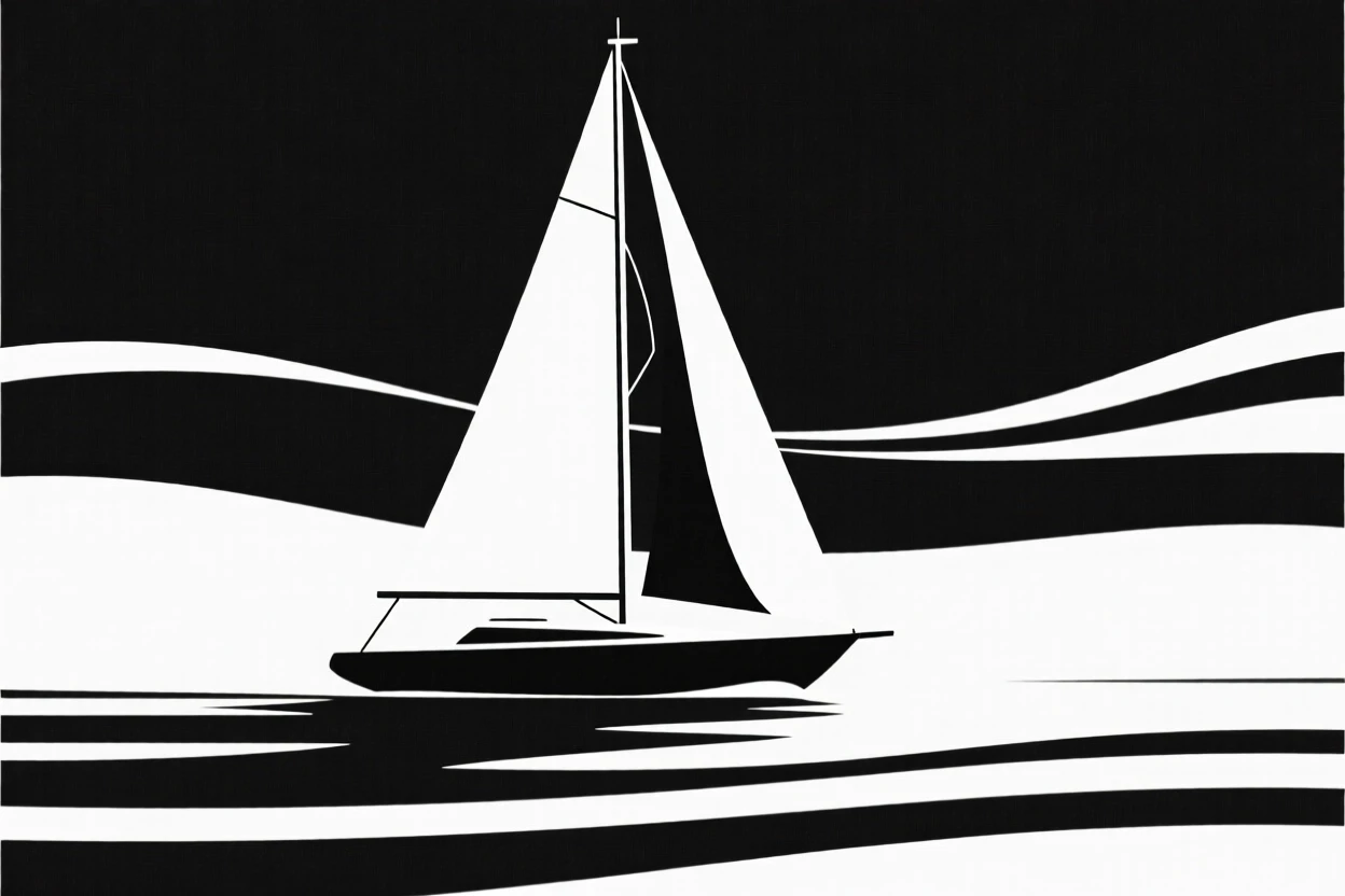 A sleek sailboat gliding across calm water.