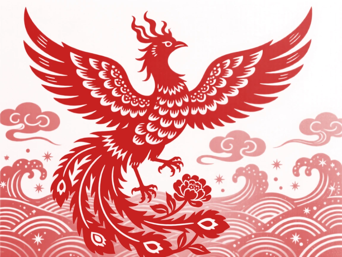 A phoenix of living flame, rising from a sea of golden mist, shimmering as if woven from starlight itself.