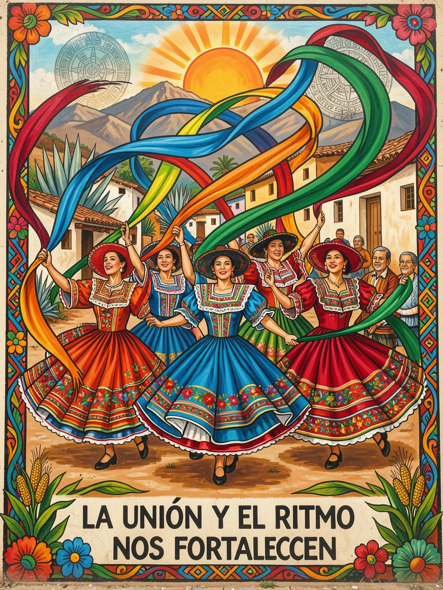 A group of dancers performing with vibrant ribbons in the wind