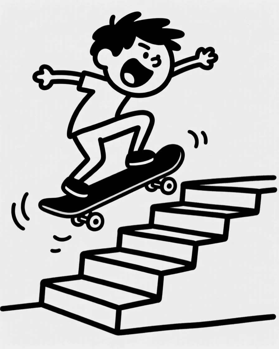 A person doing an impressive skateboard ollie down a set of stairs.