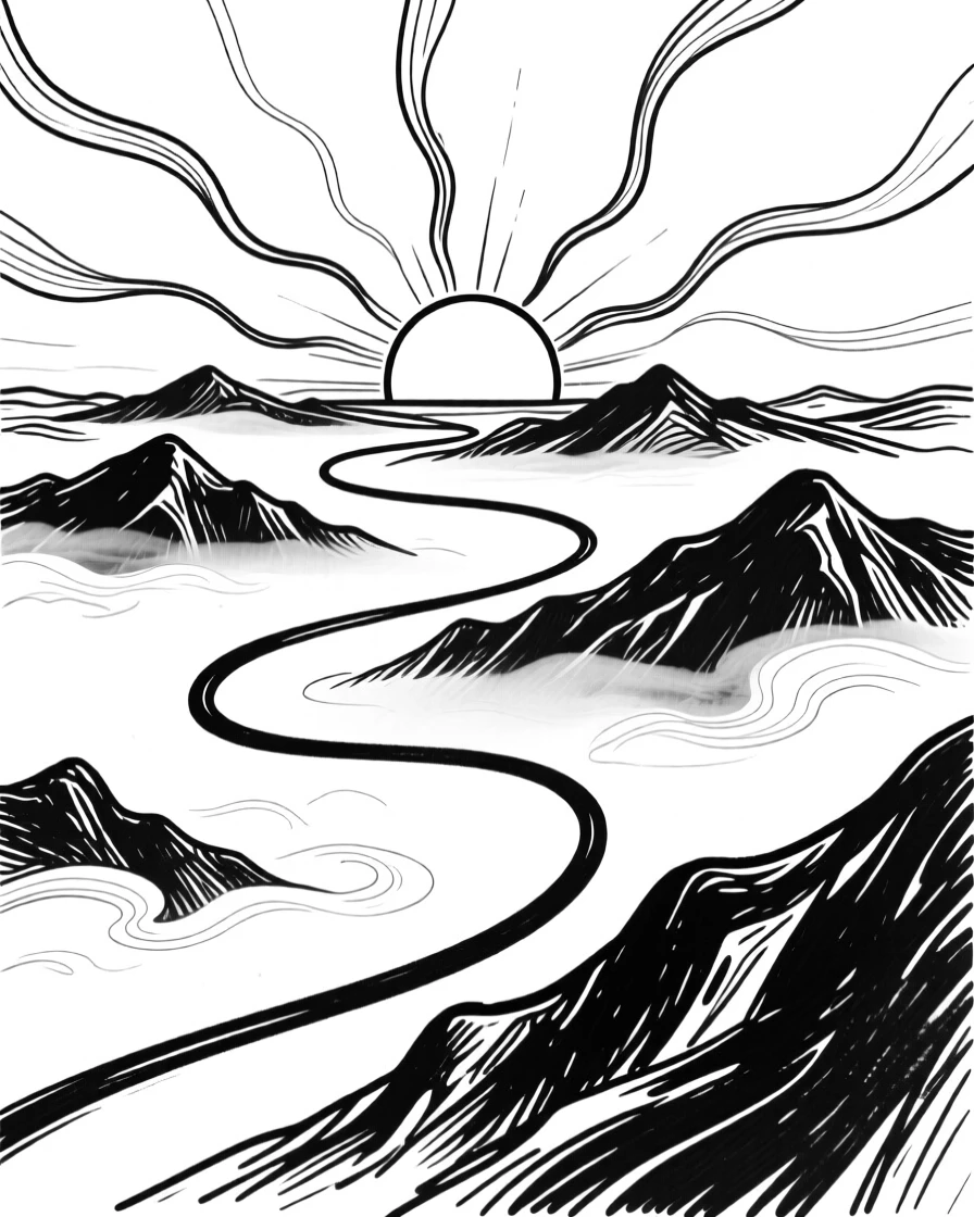 A dramatic sunrise over a mist-covered mountain range seen from above the clouds.