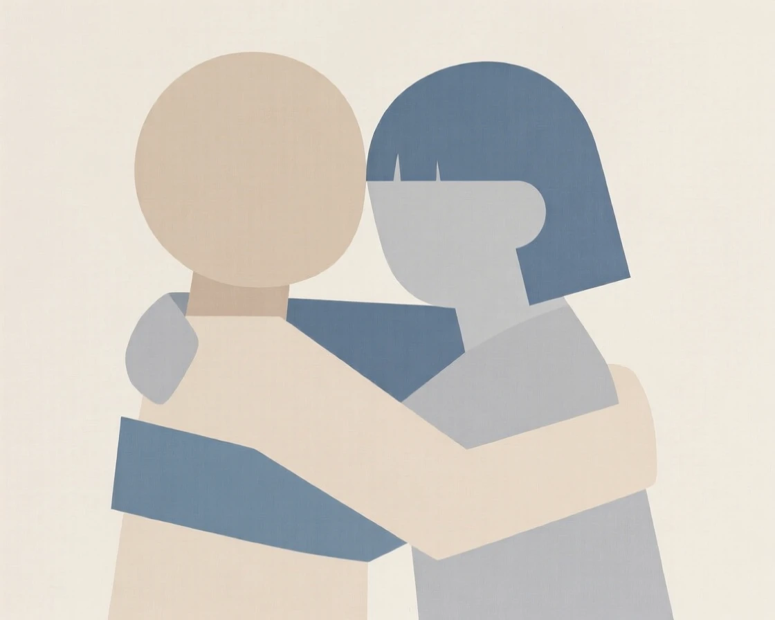 Siblings hugging each other tightly
