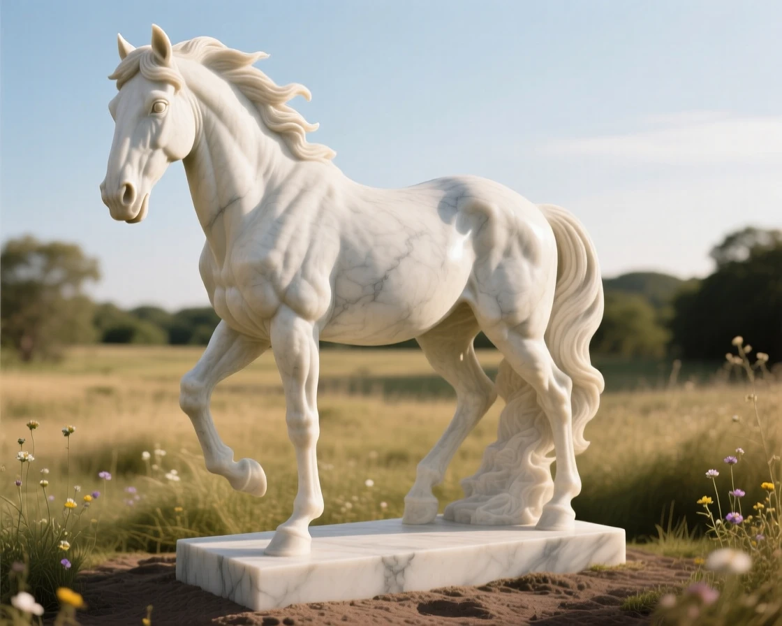 A wild mustang captured in a powerful, dignified pose in a sunlit clearing