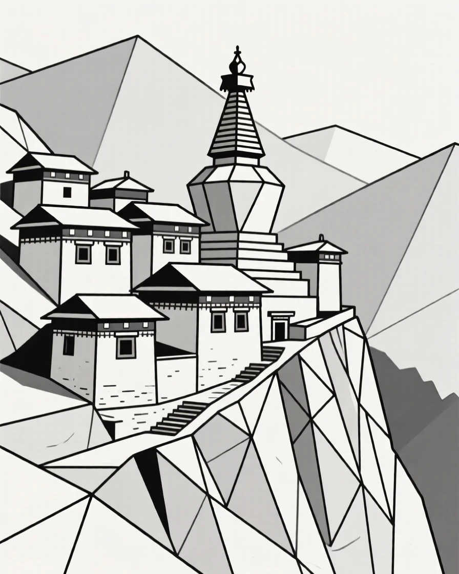 A Buddhist monastery clinging to a mountainside