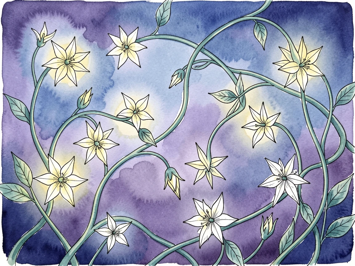 A celestial garden where stars bloom like flowers along softly glowing vines