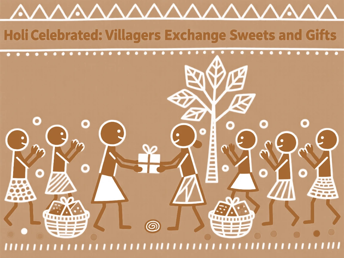 Holi celebrated as villagers exchange sweets and gifts.