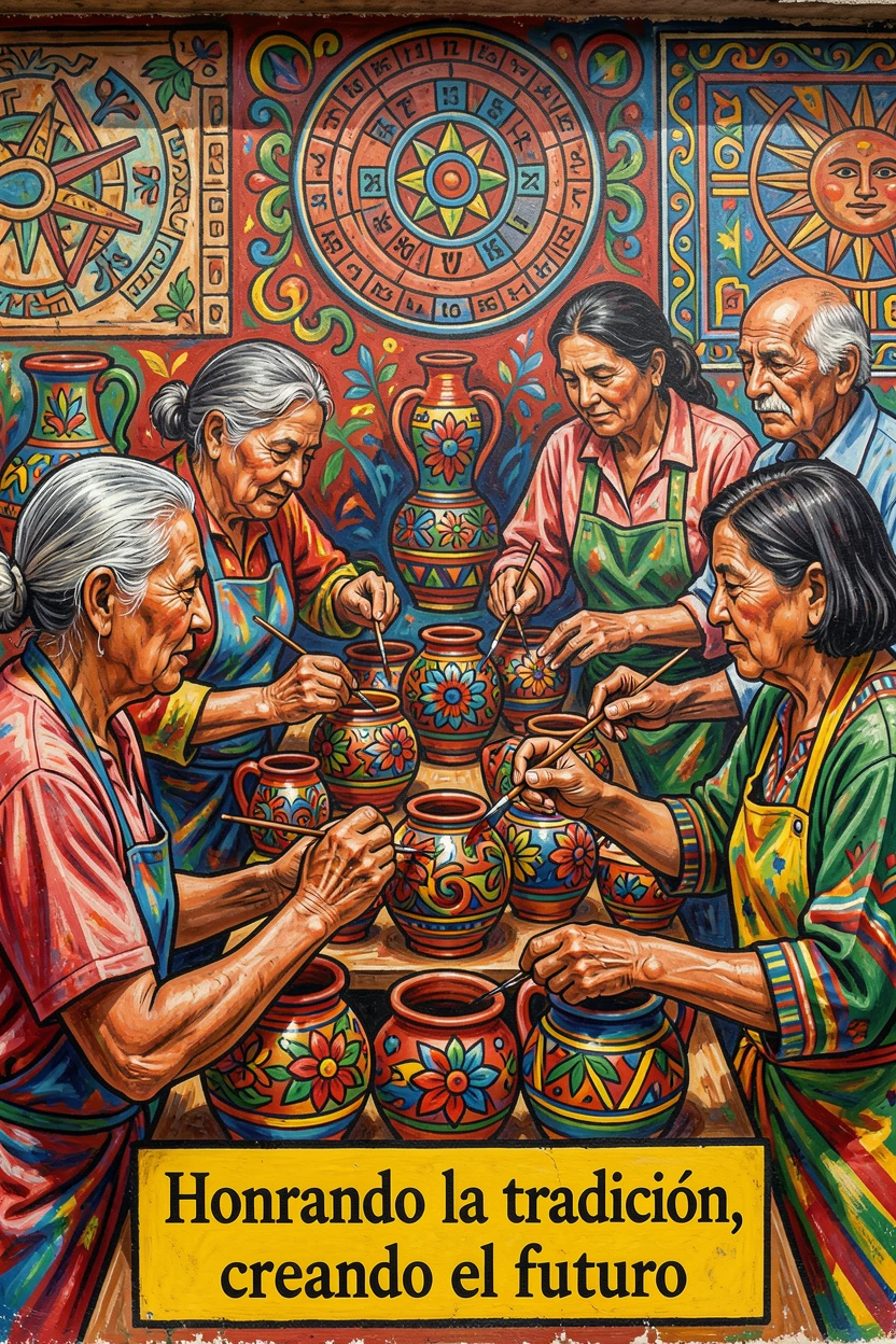 Artisans painting intricate designs on ceramic pottery