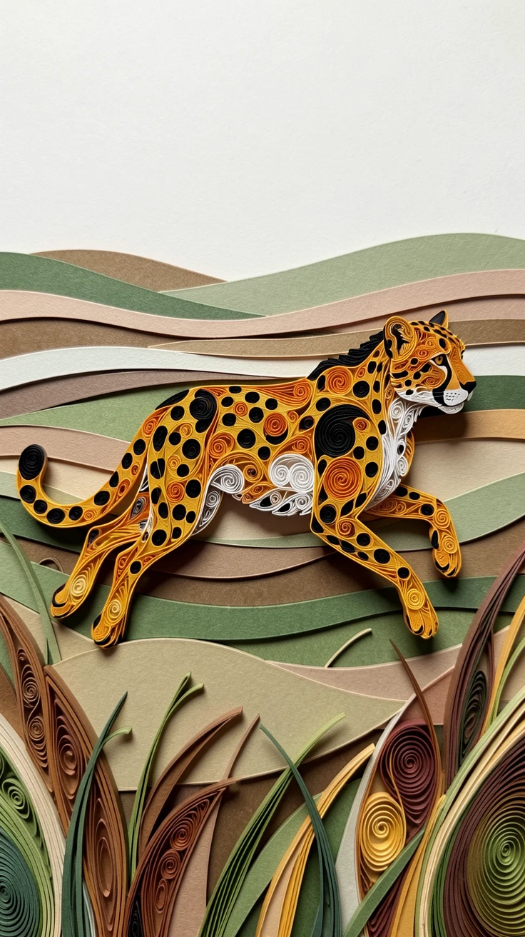 a cheetah mid-sprint chasing across the savanna, along a quiet natural horizon line, captured in a quiet, still, contemplative moment, with fine texture visible in every strand of fur.