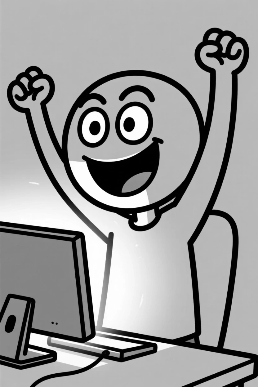 A gamer celebrating a big win, hands thrown up in front of a glowing screen.