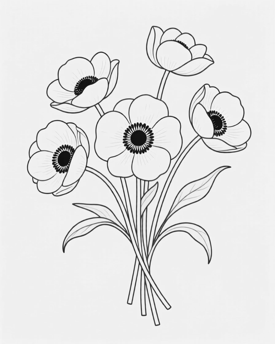 A bouquet of anemones in soft arrangement