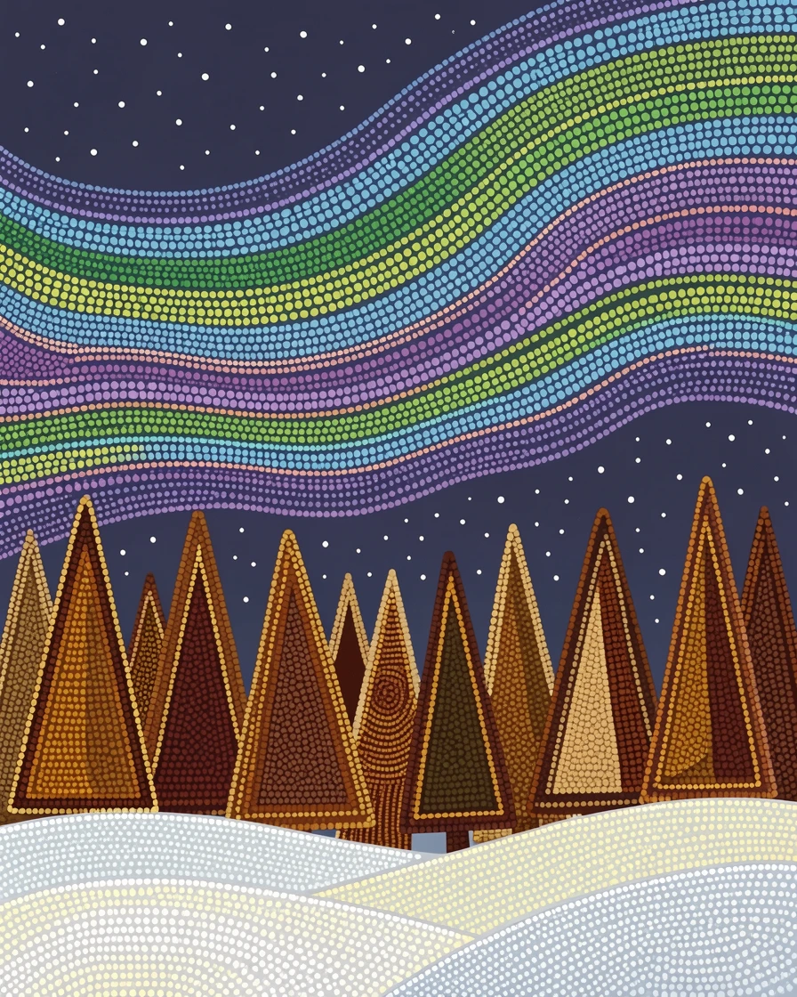 A winter forest glowing under the aurora
