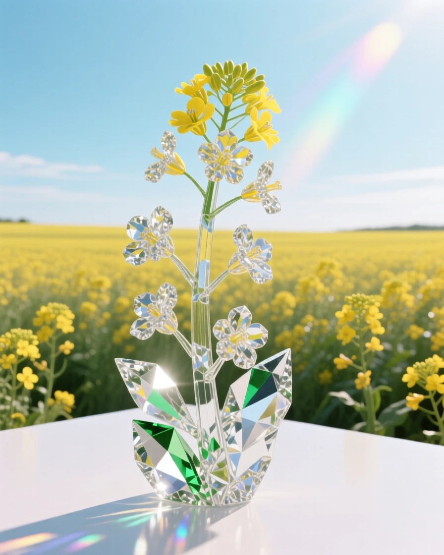 A field of blooming canola flowers stretching to the horizon under a bright sky.