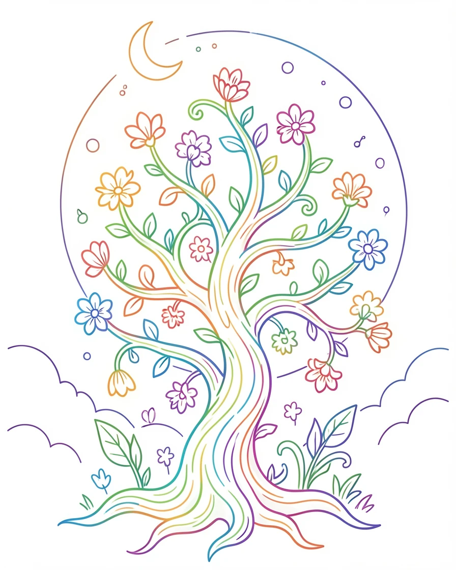 A forest spirit made of glowing vines and flowers standing in moonlight.