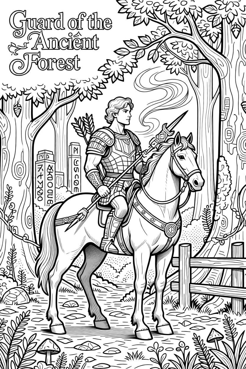 A centaur standing guard at the edge of an ancient forest.