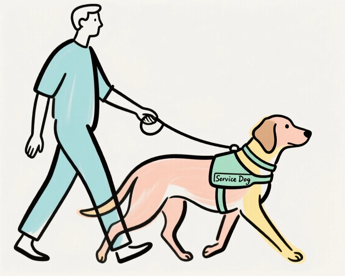 A service dog guiding its owner