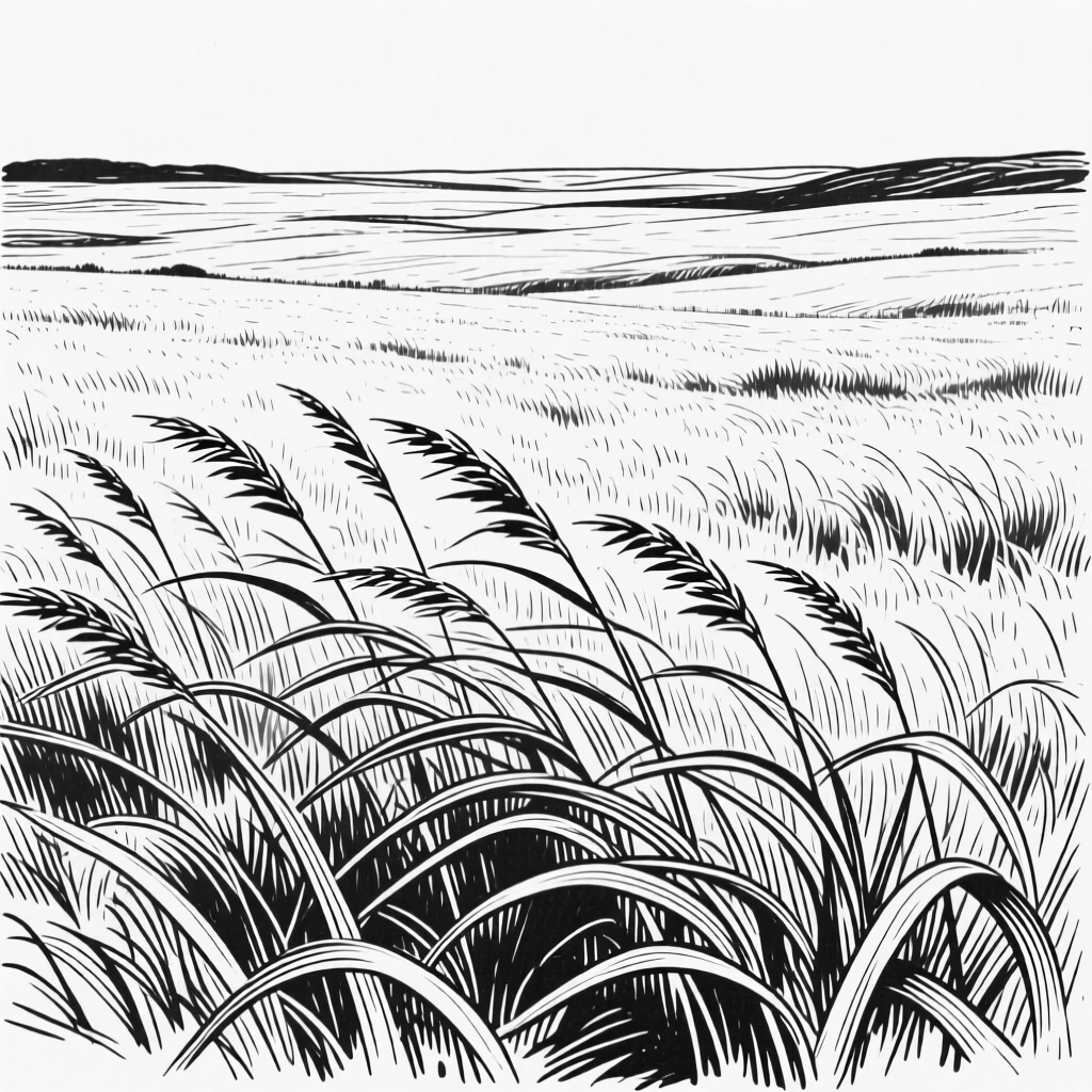 A vast grassland with tall grasses rippling like waves in the wind.