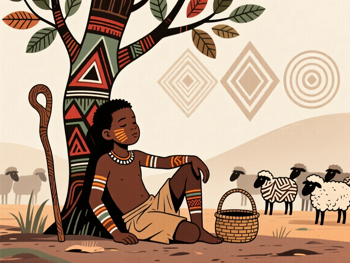 A shepherd boy resting beneath a lone tree.