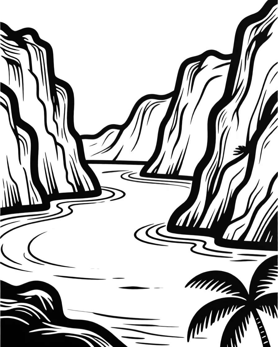 A tropical lagoon surrounded by dramatic limestone cliffs.