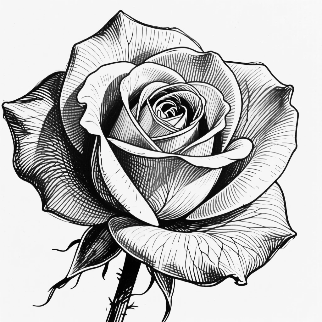 A single blooming rose captured close-up with delicate detail, with the texture of each petal richly defined, composed in a full of quiet beauty still-life arrangement.