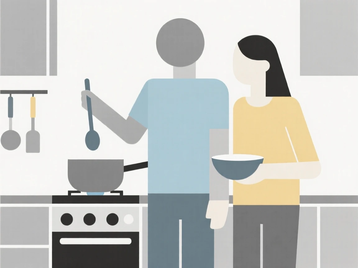 A couple cooking a meal together in the kitchen