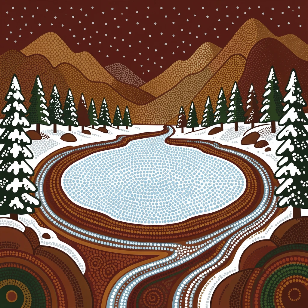 A hidden alpine lake after a fresh snowfall