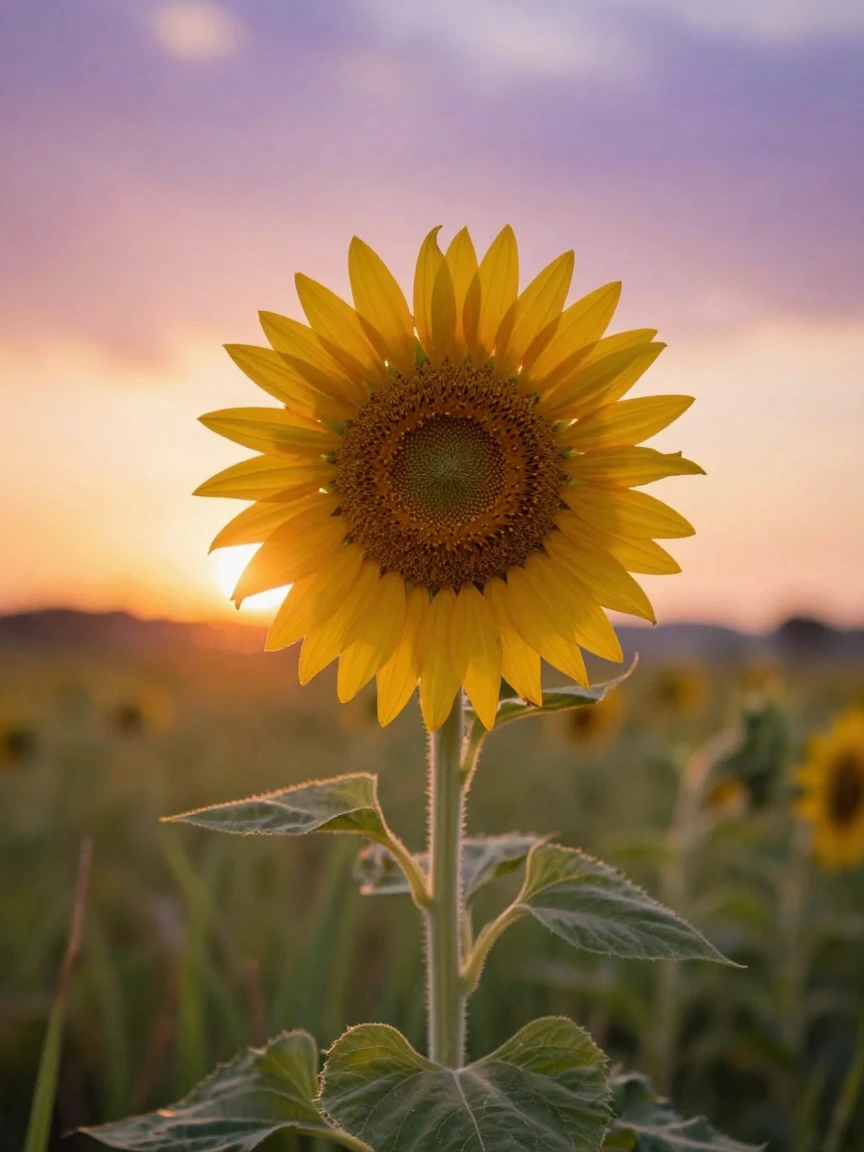 A single sunflower catching the last light of a summer evening