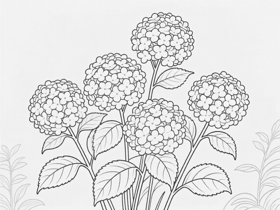 A cluster of hydrangea blooms in a garden setting