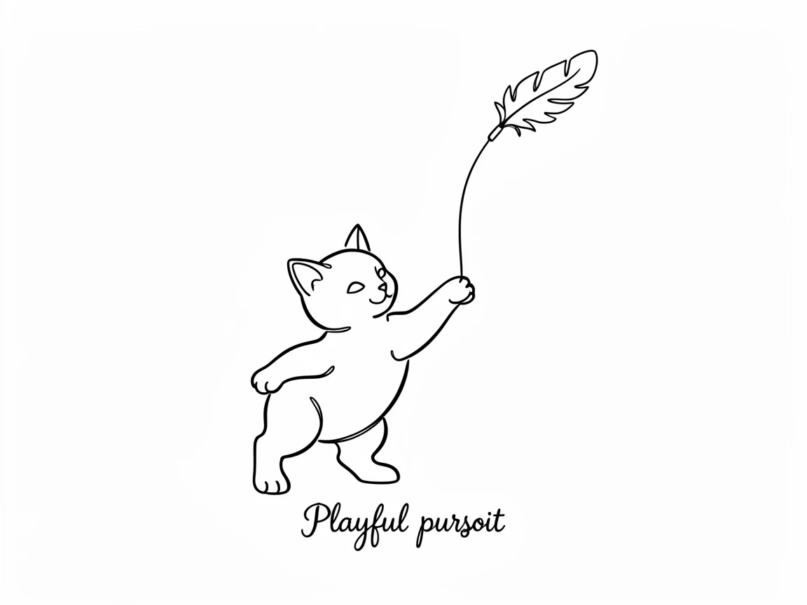 A kitten batting at a feather toy dangling from a string