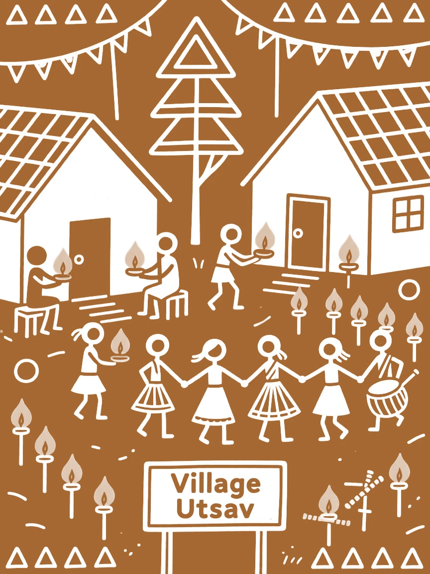 A village fair celebrated as families light lamps outside their homes.