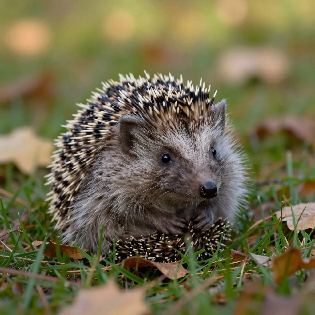 A hedgehog curled into a tiny spiky ball
