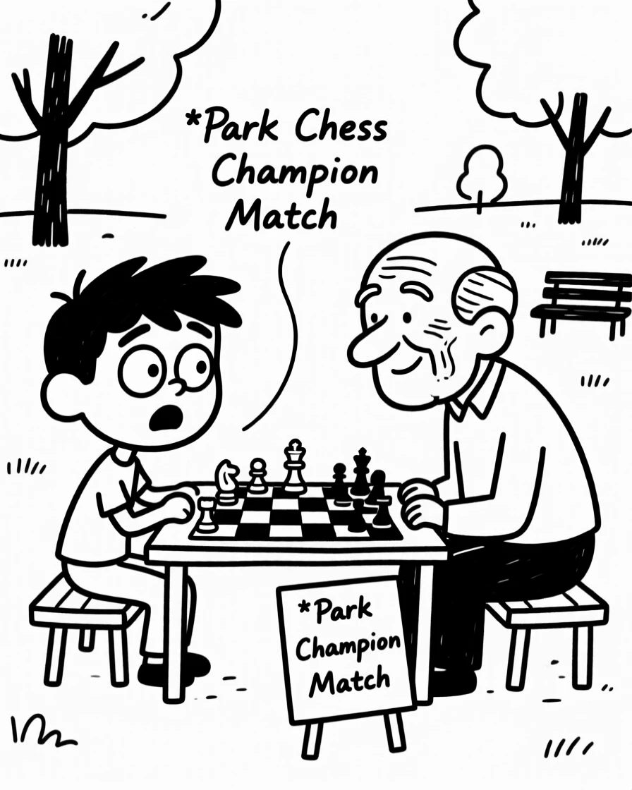 A person playing chess in the park against a much older, wiser opponent.