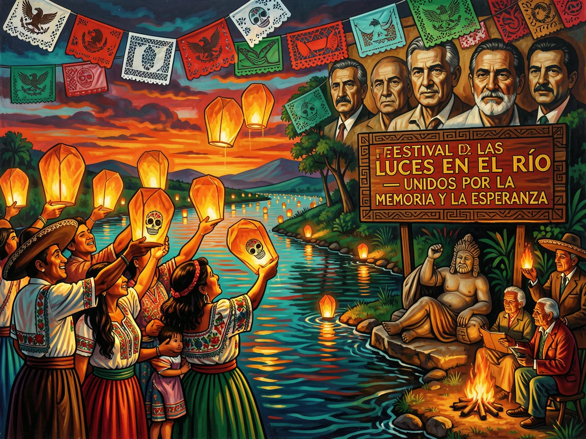 A festival of floating lanterns released onto a calm river