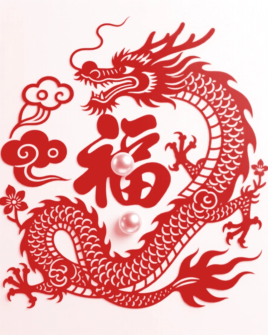 A stylized dragon coiling around the character for prosperity, claws gripping a radiant pearl