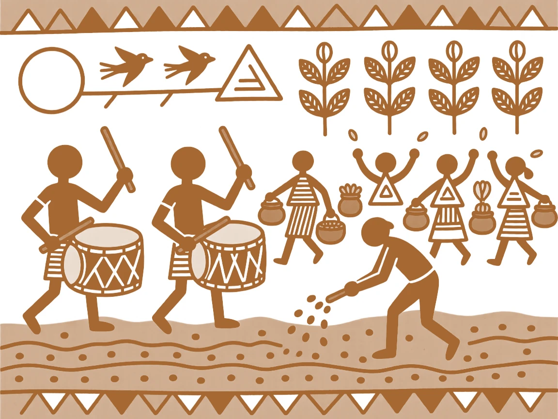 A seed-sowing ceremony celebrated with drummers leading a joyful procession.