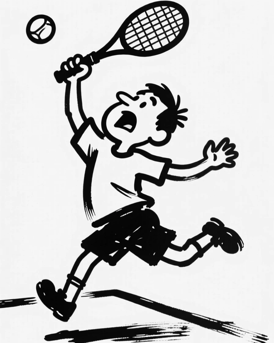 A tennis player leaping to return a powerful serve, racket high.