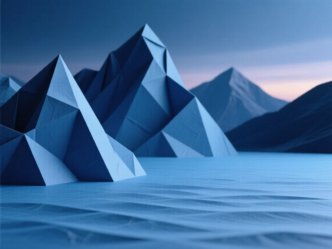A dramatic mountain lake at blue hour, the last light fading behind jagged peaks.