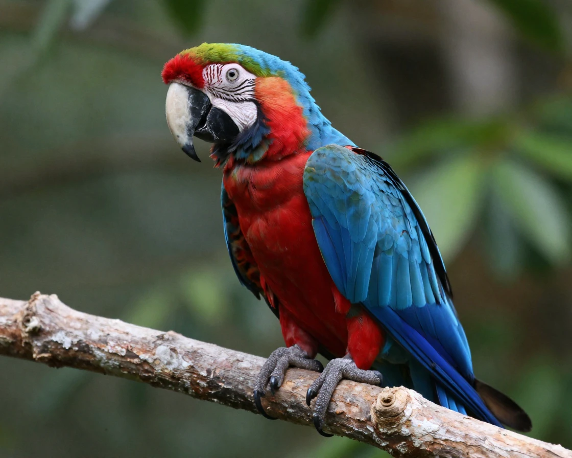 A macaw with brilliant blue and red feathers