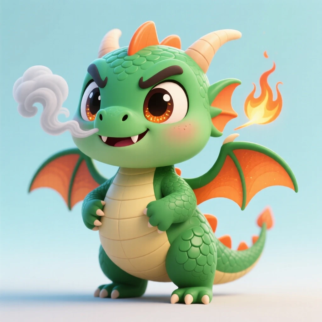 A charming animal moment featuring a fierce but adorable baby dragon breathing a tiny puff of smoke instead of fire.